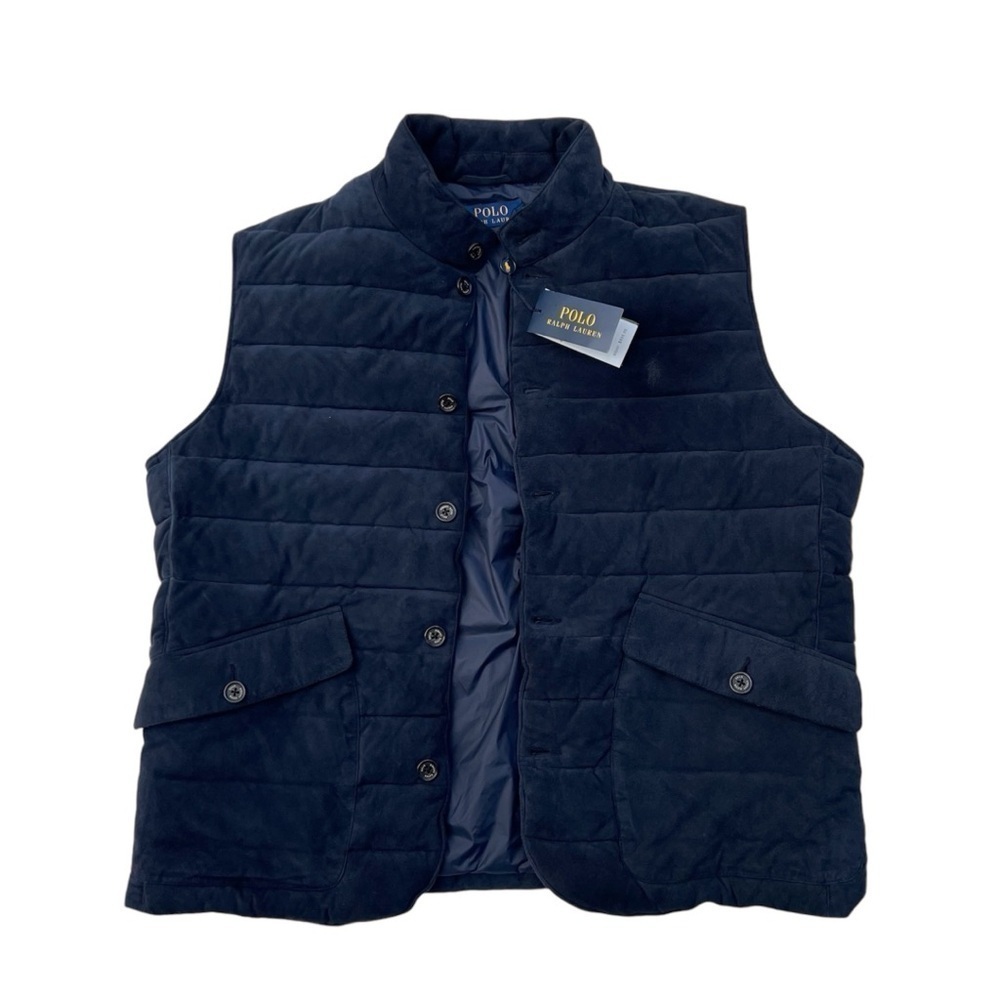 Polo Ralph Lauren Quilted Suede Vest Men’s Size XL Navy Blue Puffer New NWT - Picture 2 of 11